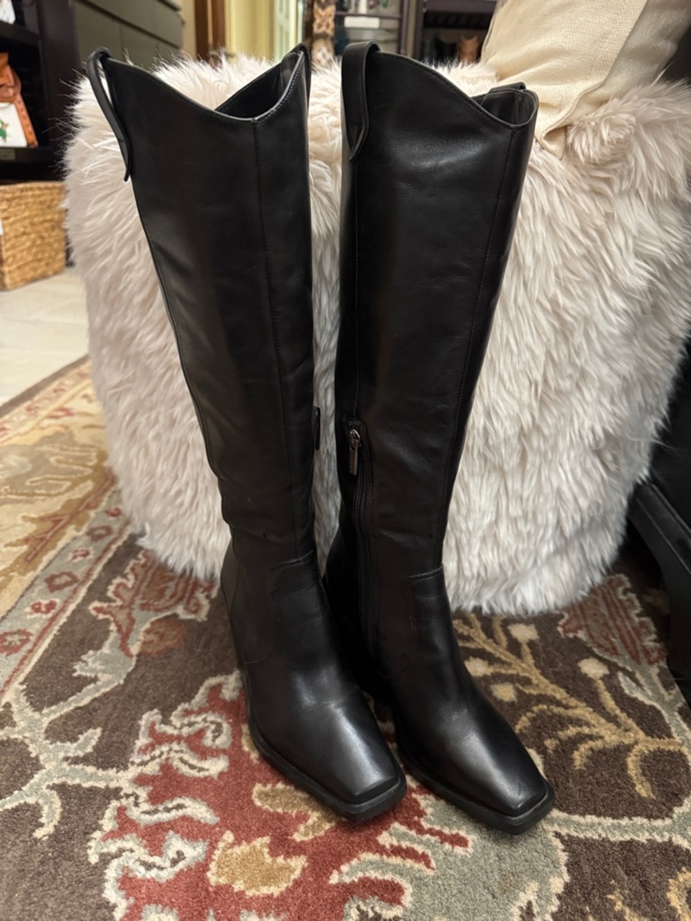 Black Tall Leather Riding Boots - Women's Knee-High Zip Boots